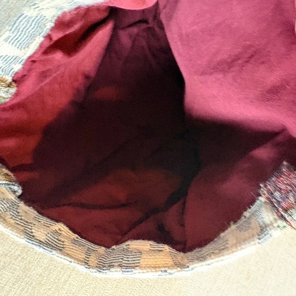 Vintage Floral Tapestry Tote Bag Woven Rose Cottagecore Burgundy Lined Handbag
